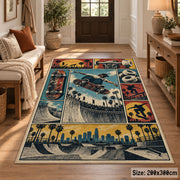 Vintage Skateboarding Collage Rug in a bright entryway