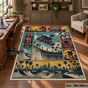 Vintage Skateboarding Collage Rug in a home office