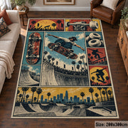 Vintage Skateboarding Collage Rug in a living room