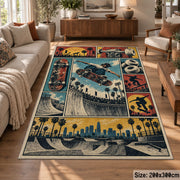 Vintage Skateboarding Collage Rug beside a sofa