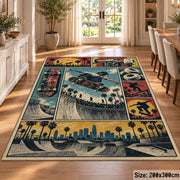 Vintage Skateboarding Collage Rug in a dining room