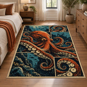 Orange Octopus Area Rug with Coral Panels — bedroom setting