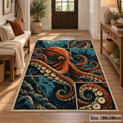 Orange Octopus Area Rug with Coral Panels — entryway setting