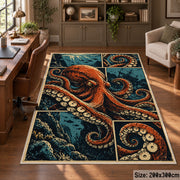 Orange Octopus Area Rug with Coral Panels — home office setting