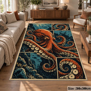Orange Octopus Area Rug with Coral Panels — sofa seating area