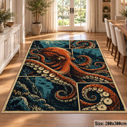 Orange Octopus Area Rug with Coral Panels — dining room setting