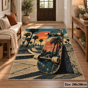 Sunset Skateboard Area Rug with Palm Trees — entryway setting