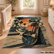 Sunset Skateboard Area Rug with Palm Trees — nursery setting