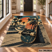 Sunset Skateboard Area Rug with Palm Trees — hallway setting