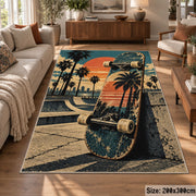 Sunset Skateboard Area Rug with Palm Trees — sofa seating area
