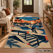 Sunset Skatepark Area Rug with Skater — entryway setting
