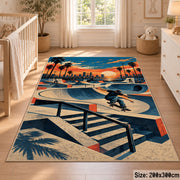 Sunset Skatepark Area Rug with Skater — nursery setting