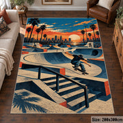 Sunset Skatepark Area Rug with Skater — living room setting