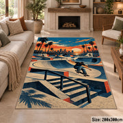 Sunset Skatepark Area Rug with Skater — fireplace setting