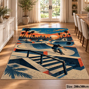 Sunset Skatepark Area Rug with Skater — dining room setting
