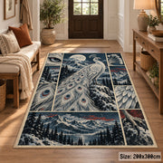 White Peacock Winter Collage Area Rug with Moonlit Mountain Scenes — entryway setting
