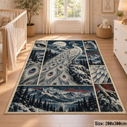 White Peacock Winter Collage Area Rug with Moonlit Mountain Scenes — nursery setting