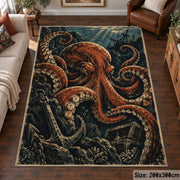 Octopus Treasure Area Rug with Anchor and Underwater Ruins — living room setting