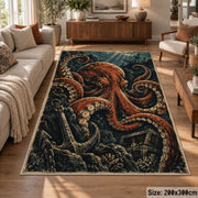 Octopus Treasure Area Rug with Anchor and Underwater Ruins — sofa seating area