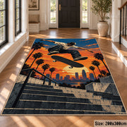 Sunset Skater Area Rug with Palm Trees and Concrete Steps — hallway setting