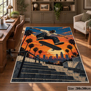 Sunset Skater Area Rug with Palm Trees and Concrete Steps — home office setting