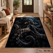 Dark Octopus Area Rug in Black and Navy — entryway setting