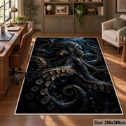 Dark Octopus Area Rug in Black and Navy — home office setting