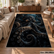 Dark Octopus Area Rug in Black and Navy — sofa seating area
