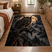 Moonlit Owl Area Rug with Dark Forest and Distant Castle — bedroom setting