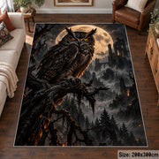 Moonlit owl area rug in a living room setting