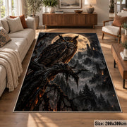 Moonlit Owl Area Rug with Dark Forest and Distant Castle — sofa seating area