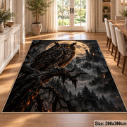 Moonlit Owl Area Rug with Dark Forest and Distant Castle — dining room setting