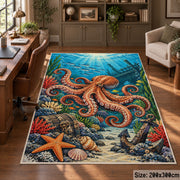Orange Octopus Coral Reef Area Rug with Starfish and Anchor — home office setting