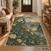 Peacock Floral Area Rug with Lake and Mountain Landscape — entryway setting