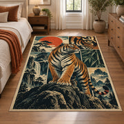 Tiger Mountain Collage Area Rug with Waterfall and Sunset Panels — bedroom setting