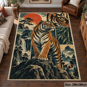 Tiger Mountain Collage Area Rug with Waterfall and Sunset Panels — living room setting