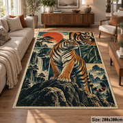 Tiger Mountain Collage Area Rug with Waterfall and Sunset Panels — sofa seating area setting