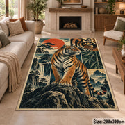 Tiger Mountain Collage Area Rug with Waterfall and Sunset Panels — fireplace area setting