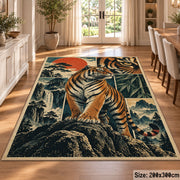 Tiger Mountain Collage Area Rug with Waterfall and Sunset Panels — dining room setting