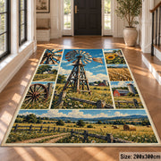 Farm Windmill Landscape Area Rug with Green Fields and Blue Sky — hallway setting