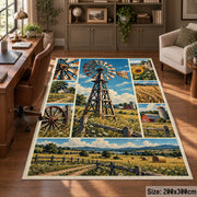Farm Windmill Landscape Area Rug with Green Fields and Blue Sky — home office setting
