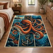 Octopus Nautical Panel Area Rug with Anchor — bedroom setting