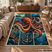 Octopus Nautical Panel Area Rug with Anchor — sofa seating area