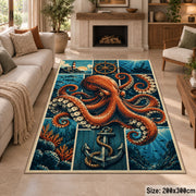 Octopus Nautical Panel Area Rug with Anchor — fireplace setting