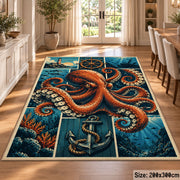 Octopus Nautical Panel Area Rug with Anchor — dining room setting