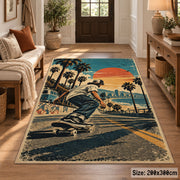 Palm Tree Skateboarding Area Rug with Sunset — entryway setting