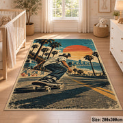 Palm Tree Skateboarding Area Rug with Sunset — nursery setting