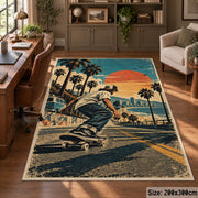 Palm Tree Skateboarding Area Rug with Sunset — home office setting