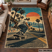 Palm Tree Skateboarding Area Rug with Sunset — living room setting