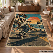 Palm Tree Skateboarding Area Rug with Sunset — sofa seating area